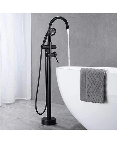 Busdays Freestanding Tub Filler Bathtub Faucet Matte Black with Hand Held Shower Floor-Mount