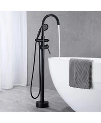 Busdays Freestanding Tub Filler Bathtub Faucet Matte Black with Hand Held Shower Floor-Mount
