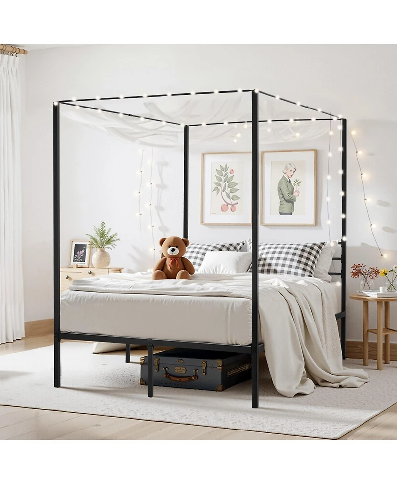Sugift Full Size Canopy Bed Frame, Metal, Heavy Duty Steel Slats, Easy Assembly