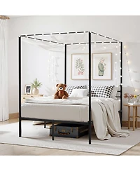 Sugift Full Size Canopy Bed Frame, Metal, Heavy Duty Steel Slats, Easy Assembly
