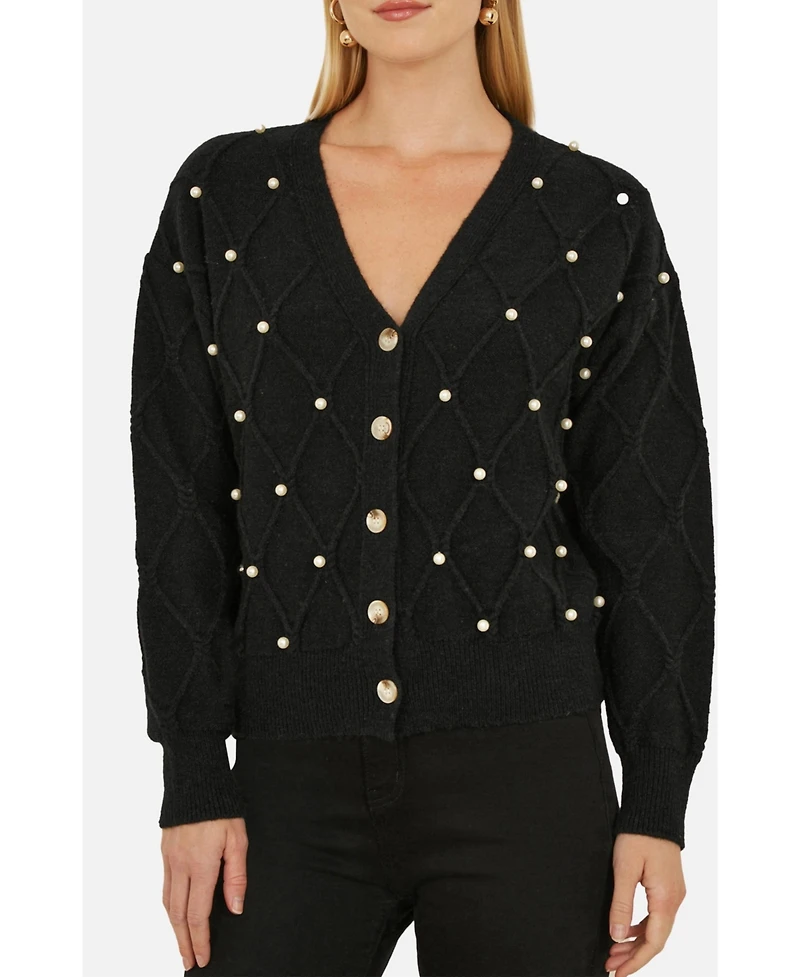 Yumi Women's Beaded Cable Knit Cardigan