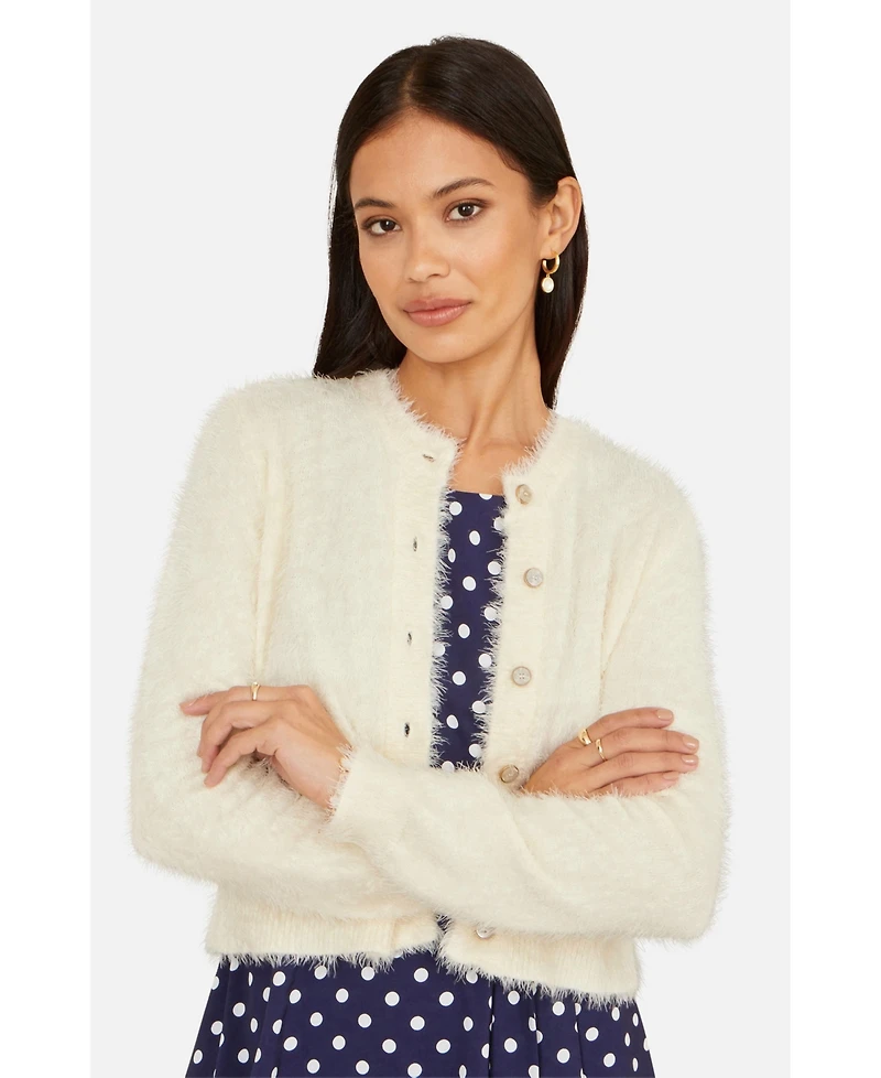 Yumi Women's Eyelash Knit Long Sleeve Cardigan