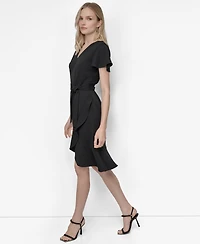 Dkny Women's Flutter Short-Sleeve V-Neck Faux-Wrap Dress