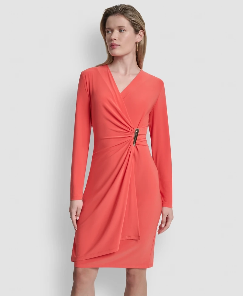 Dkny Women's V-Neck Faux Wrap Dress
