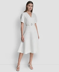 Dkny Women's Puff Short-Sleeve V-Neck Midi Dress