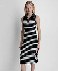 Dkny Women's Striped Sleeveless Collared Polo Midi Dress