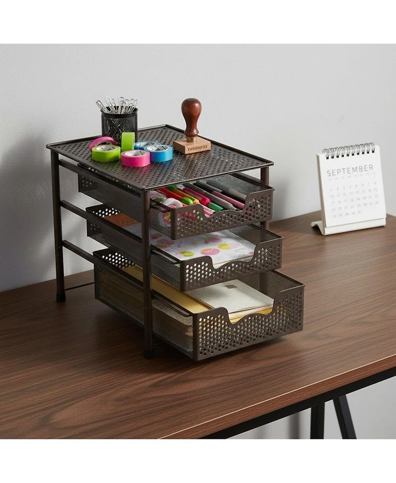 Yigii 3 Tier White Alloy Steel Sliding Basket Organizer Drawer Cabinet