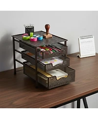 Yigii 3 Tier White Alloy Steel Sliding Basket Organizer Drawer Cabinet