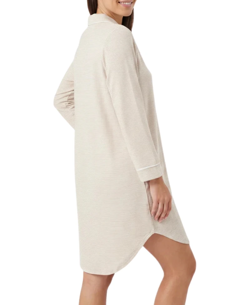 Motette Women's Oatmeal Stripe Bamboo Sleepshirt