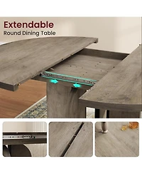 gaomon 47"-63" Extendable Dining Table for 4-8, Farmhouse Expandable Round Kitchen Table Transforms Into Oval, w/Arched Legs, Sturdy Metal Frame