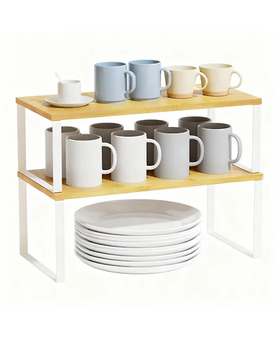 Yigii 2 Pack Adjustable Bamboo Shelf Organizer