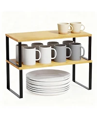 Yigii 2 Pack Adjustable Bamboo Shelf Organizer