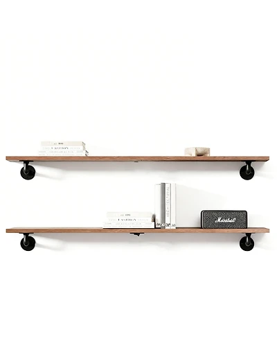 Yigii Solid Pine Walnut Floating Shelves: 48" Long, 50lbs Capacity
