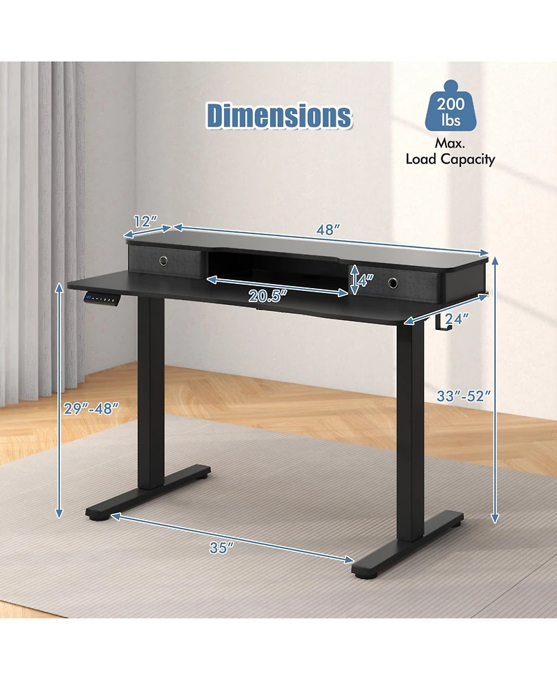 Slickblue Adjustable Electric Standing Desk with 2 Drawers for Home Office