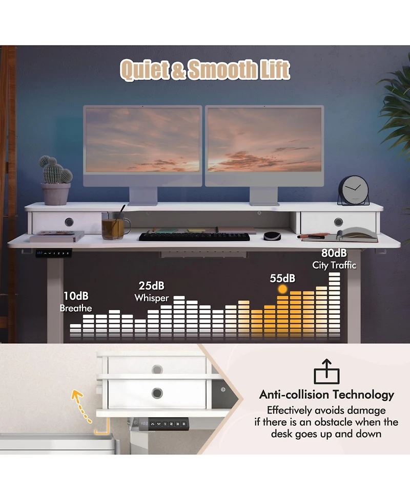 Slickblue Adjustable Electric Standing Desk with 2 Drawers for Home Office