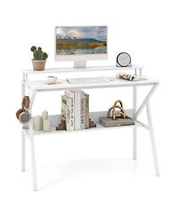 Slickblue Computer Desk with Monitor Stand and Storage Shelf, Space Saving for Work Study