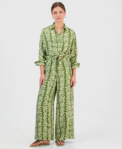 I.N.C. International Concepts Petite Printed Long Sleeve Button Front Blouse High Rise Wide Leg Pants Macys Exclusive