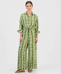 I.N.C. International Concepts Petite Printed Long Sleeve Button Front Blouse High Rise Wide Leg Pants Macys Exclusive