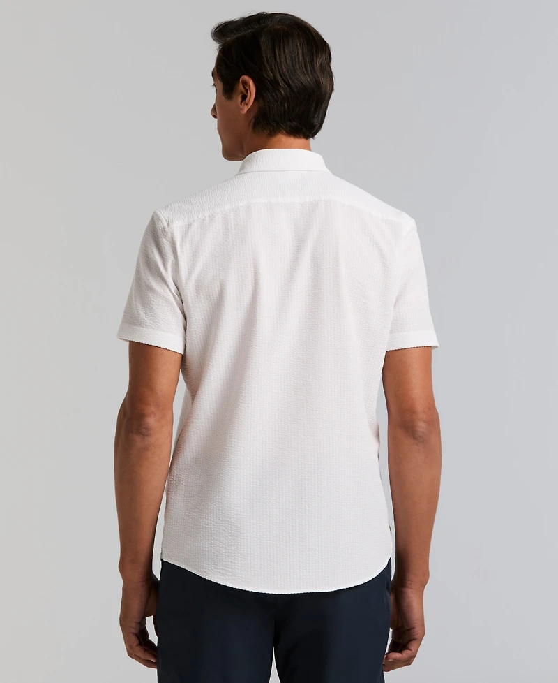 Perry Ellis Men's Slim-Fit Stretch Solid Button-Down Seersucker Shirt