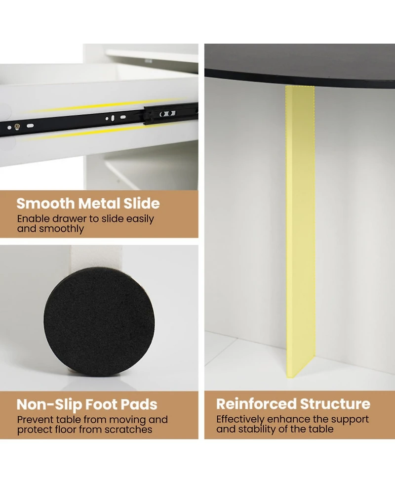 Gouun Modern Reception Counter Desk with Oval Tabletop and Lockable Drawer