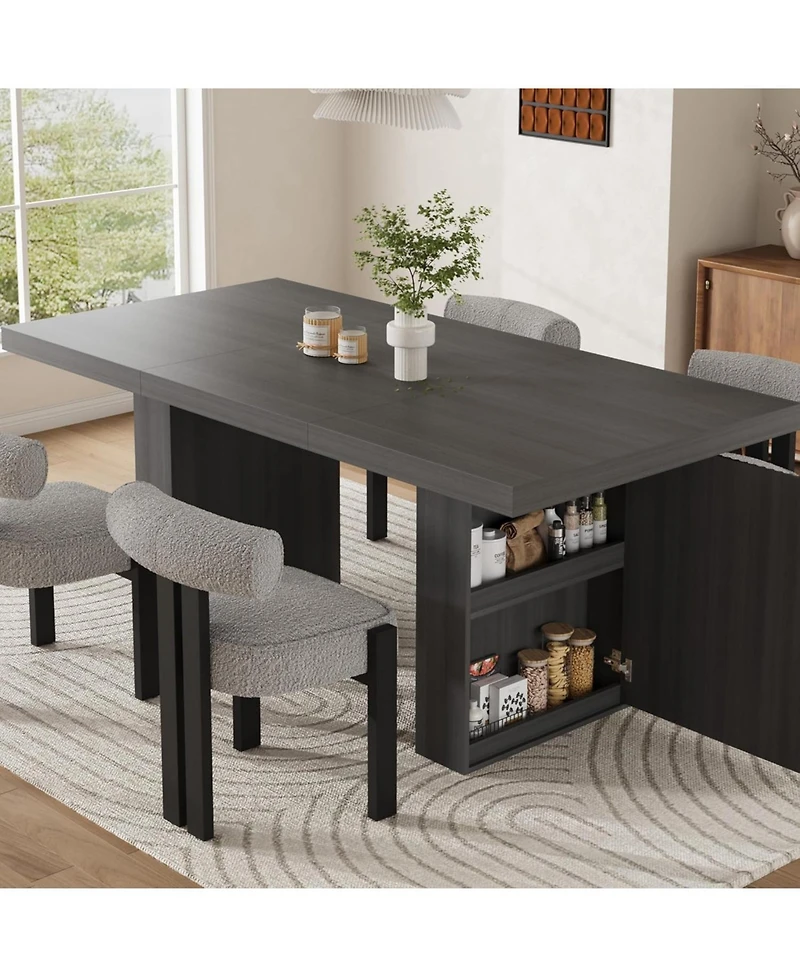 Dining Table with Storage, 70.8" Wood Kitchen Table with Thickened Tabletop and Fluted Legs, Dinner Tables for Kitchen Dining Room