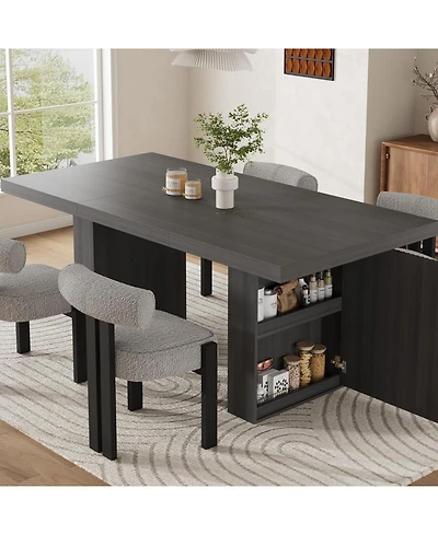Dining Table with Storage, 70.8" Wood Kitchen Table with Thickened Tabletop and Fluted Legs, Dinner Tables for Kitchen Dining Room
