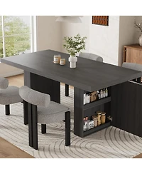 Dining Table with Storage, 70.8" Wood Kitchen Table with Thickened Tabletop and Fluted Legs, Dinner Tables for Kitchen Dining Room