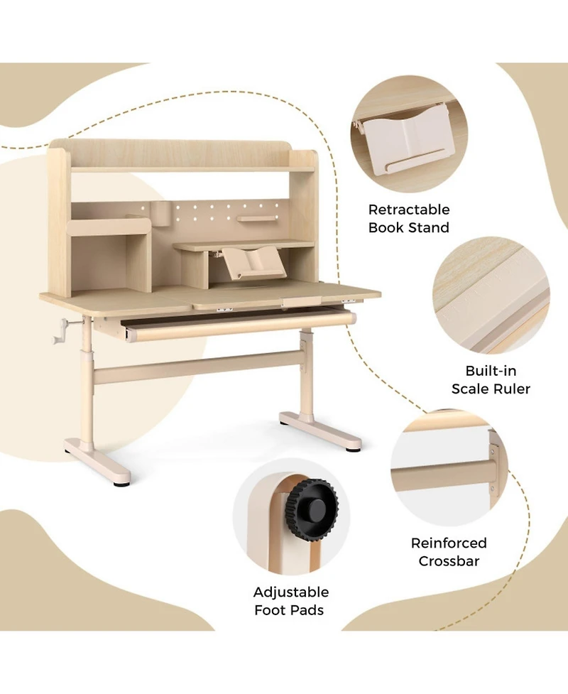 Gouun Height Adjustable Kids Writing Desk with Tilt Desktop and Book Stand