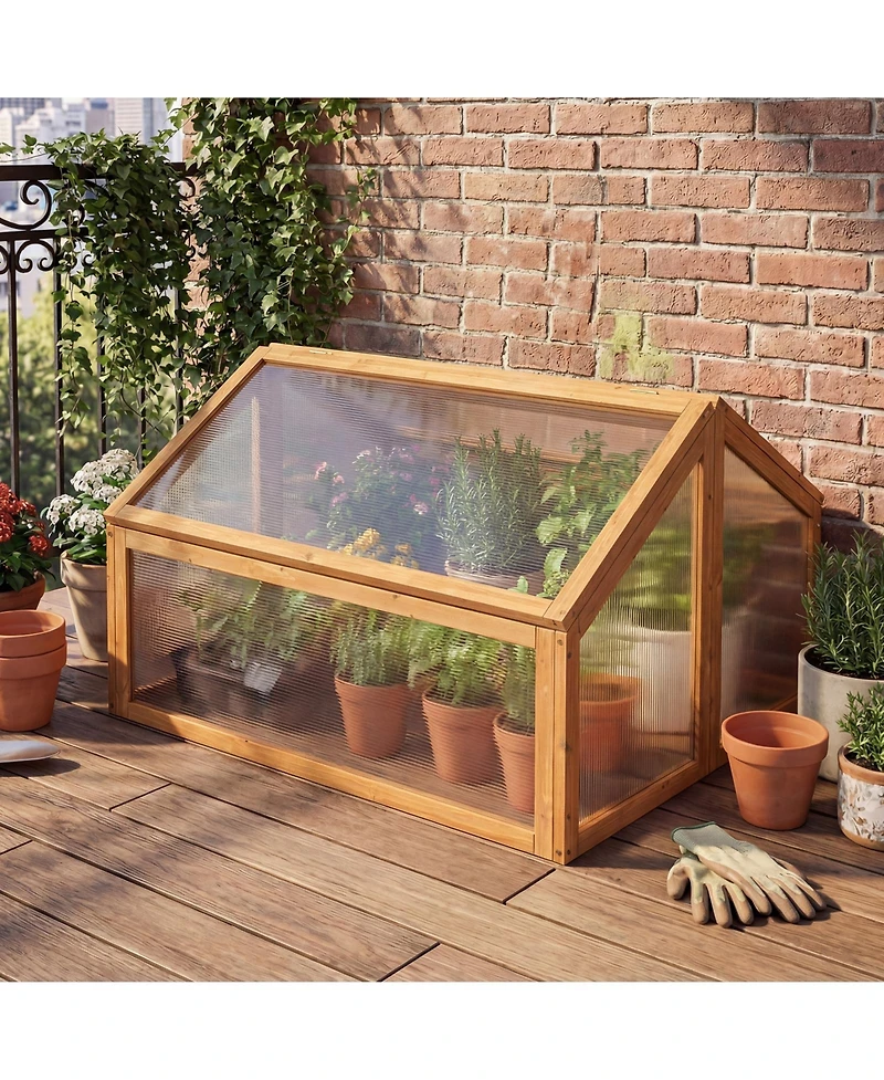 Sugift Wood Cold Frame Greenhouse with Openable Transparent Roof