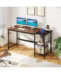 Gouun 59 in Industrial Computer Desk with Built-in Charging Station and Storage Shelves