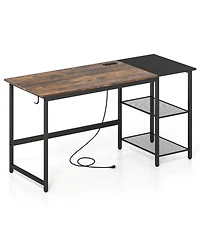 Gouun 59 in Industrial Computer Desk with Built-in Charging Station and Storage Shelves