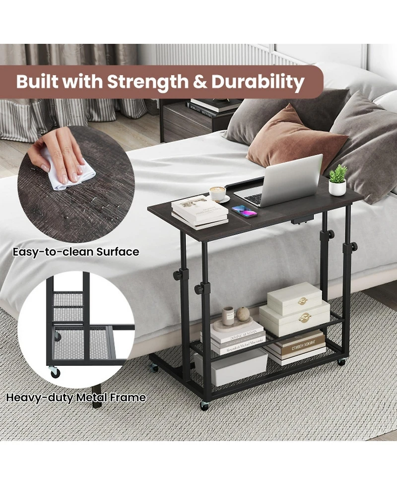 Gouun Mobile Height Adjustable Standing Table with Tilting Tabletop and Shelves