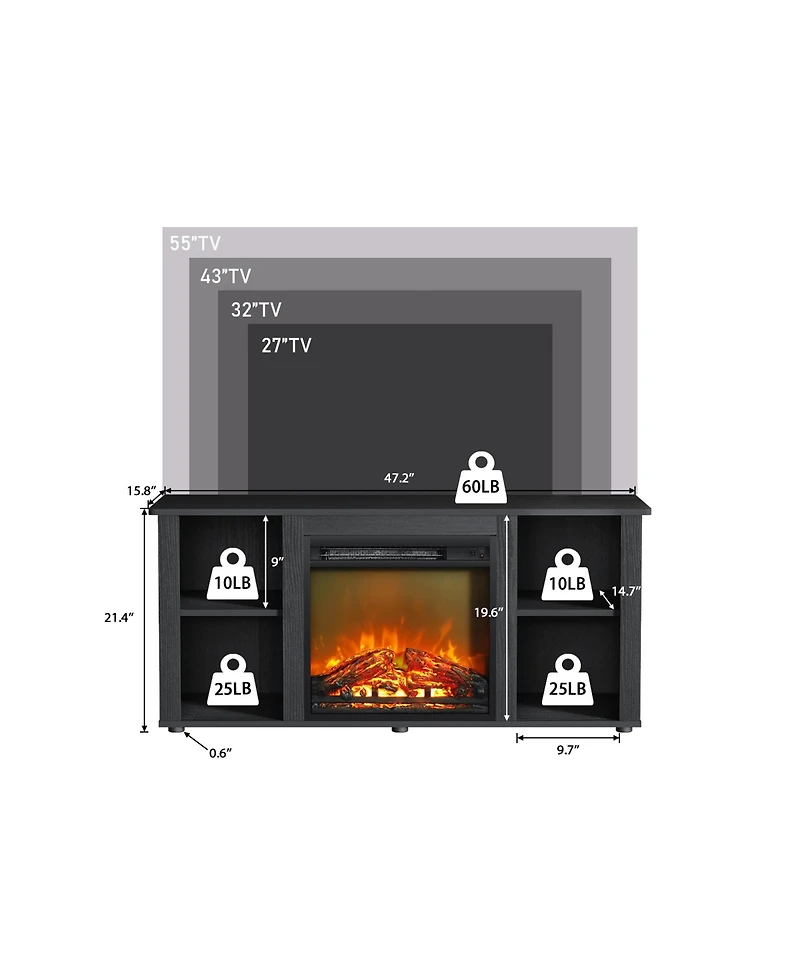 Homlux Modern Electric Fireplace Tv Stand for TVs Up to 55