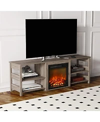 Homlux Fireplace Tv Stand for up to 75" Tv with Storage Shelves, Rustic Oak