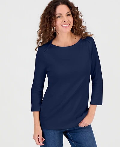 Style & Co Women's Pima Cotton 3/4-Sleeve Boat-Neck Top, Created for Macy's