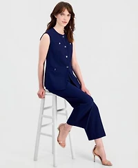 Anne Klein Womens Stretch Crepe Four Button Vest Wide Leg Cropped Pants