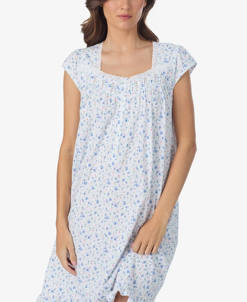Eileen West Women's Floral Print Cap-Sleeve Short Nightgown