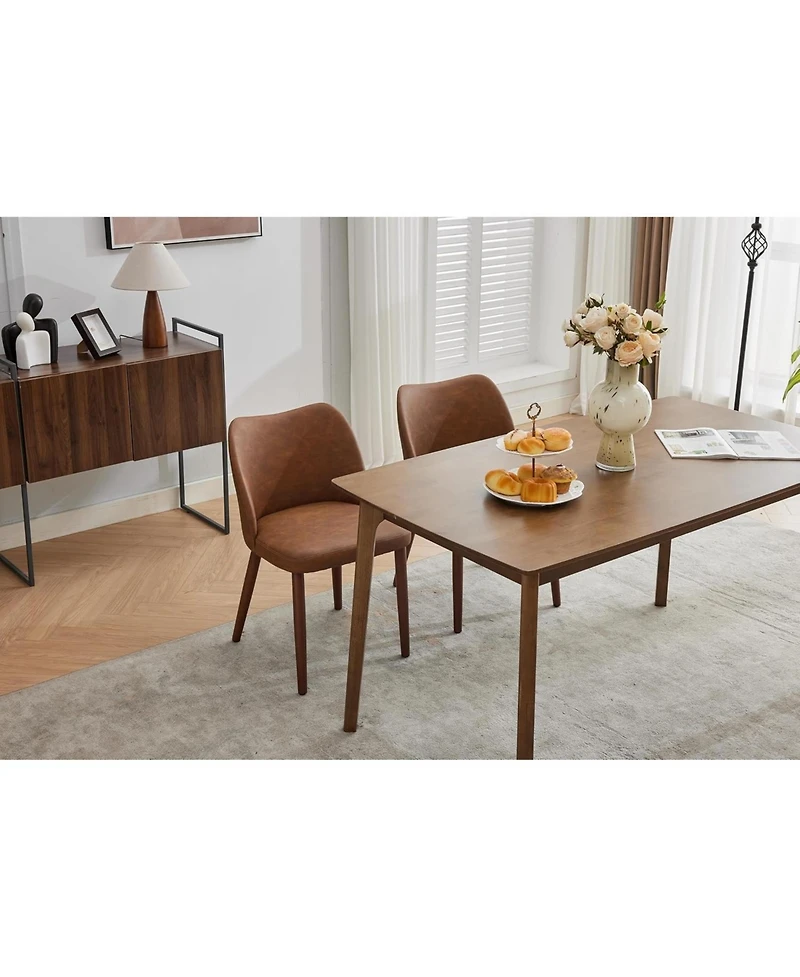 Dining Chair Set of 4, Linen Upholstered with Solid Wood Legs, Wing Backrest, Wooden Kitchen