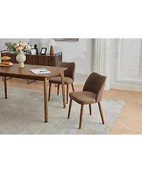 Dining Chair Set of 4, Linen Upholstered with Solid Wood Legs, Wing Backrest, Wooden Kitchen
