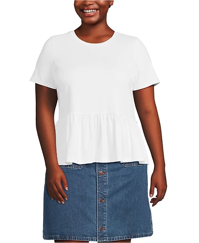 Lands' End Plus Short Sleeve Lightweight Jersey Crew Neck Peplum Tee