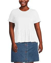 Lands' End Plus Short Sleeve Lightweight Jersey Crew Neck Peplum Tee