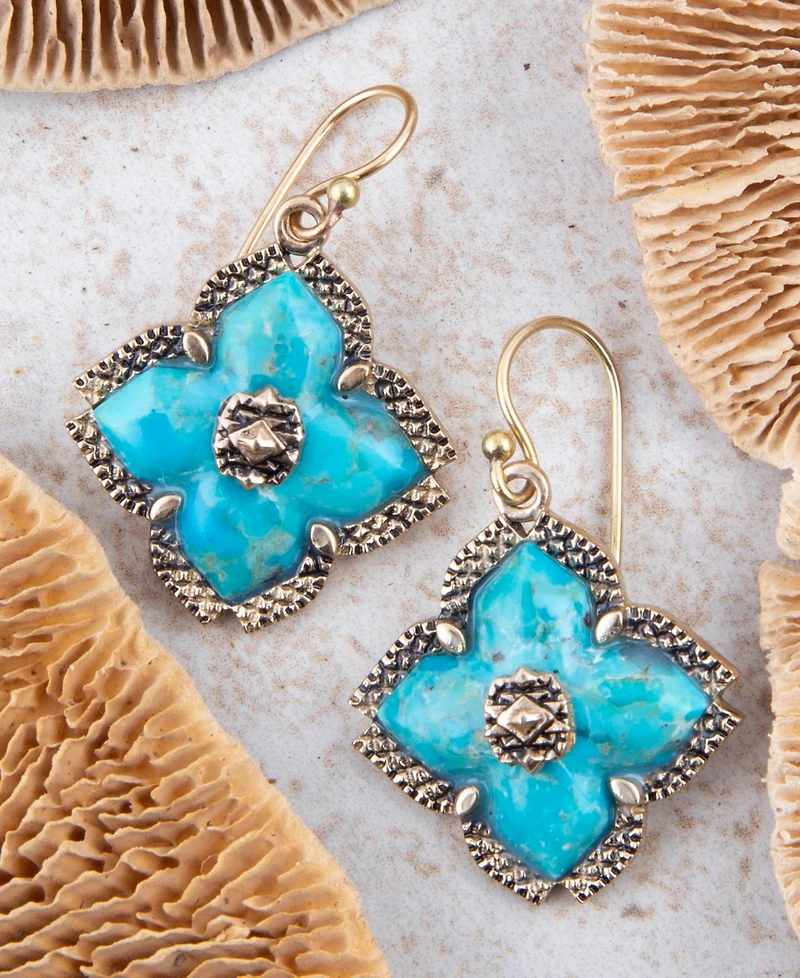 Barse Blue Turquoise Maltese Golden Cross Earrings
