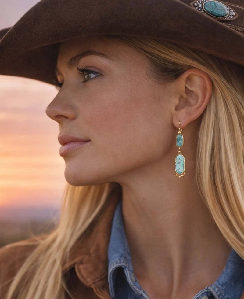 Barse Plateau Blue Turquoise and Golden Earrings