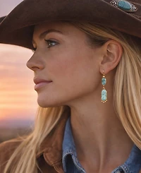 Barse Plateau Blue Turquoise and Golden Earrings