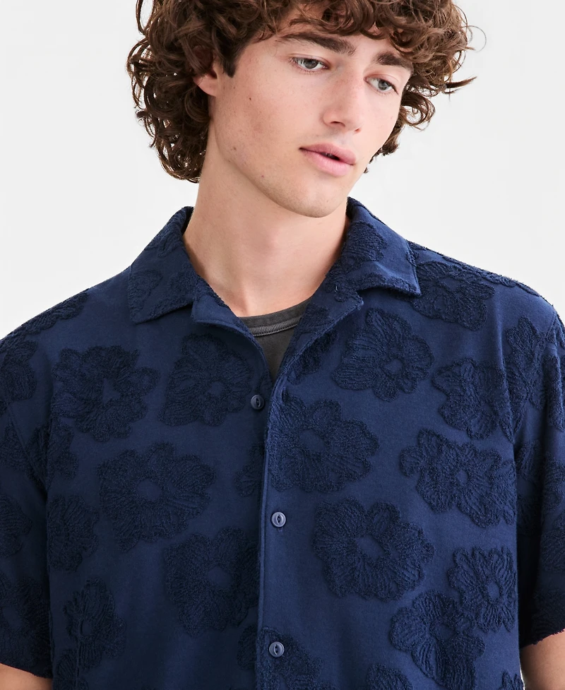 Sun + Stone Men's Textured-Florals Knit Camp Shirt, Macy's Exclusive