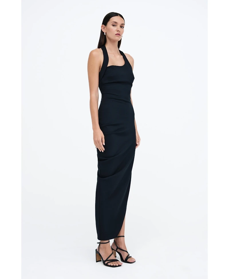 Marcella Women's Gallery Asymmetric-Drape Halter Open-Back Side-Slit Maxi Dress
