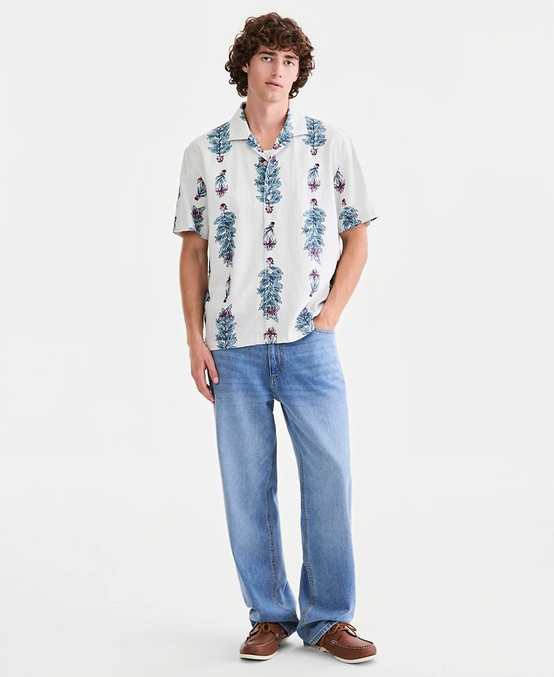 Sun + Stone Men's Michael Linen & Cotton Printed Camp Shirt, Macy's Exclusive
