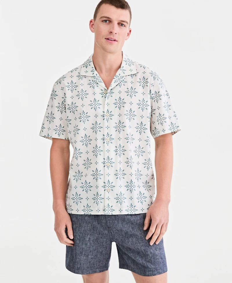 Sun & Stone Men's Linen Cotton Printed Camp Shirt, Macy's Exclusive
