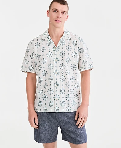 Sun & Stone Men's Linen Cotton Printed Camp Shirt, Macy's Exclusive