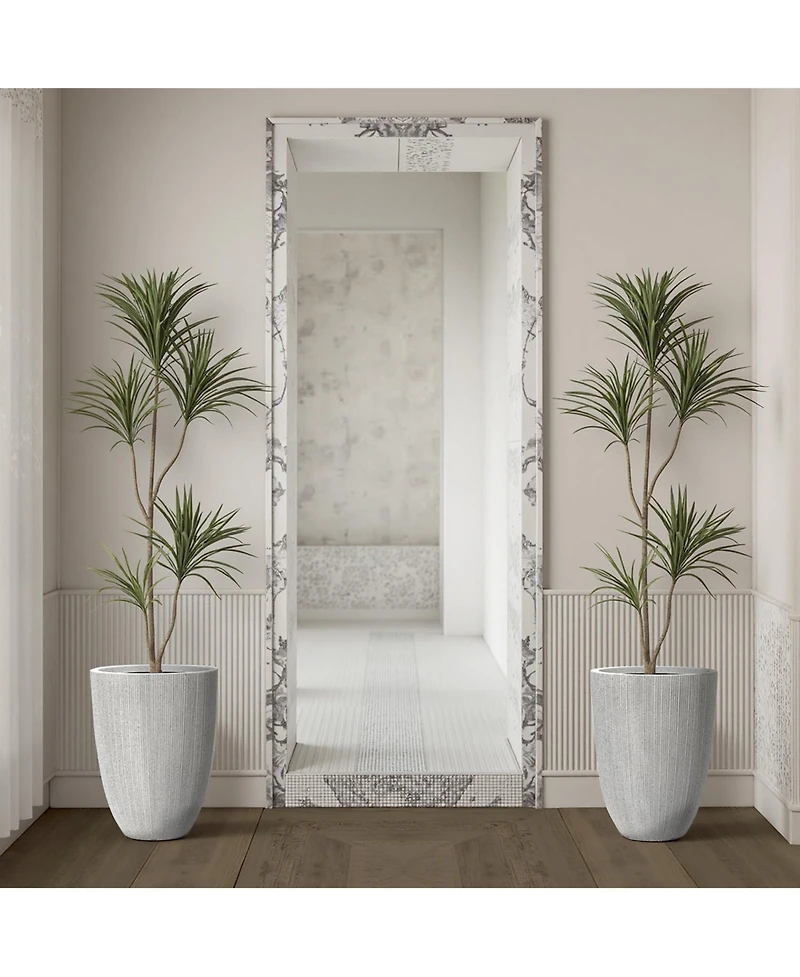 LuxenHome 2-Piece Tall Tapered Round Plastic Planters Set, Mediterranean Gray